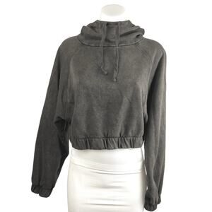 Aeropostale Women's Gray Drawstring Pullover Hooded Hoodie Crop Sweatshirt Top S